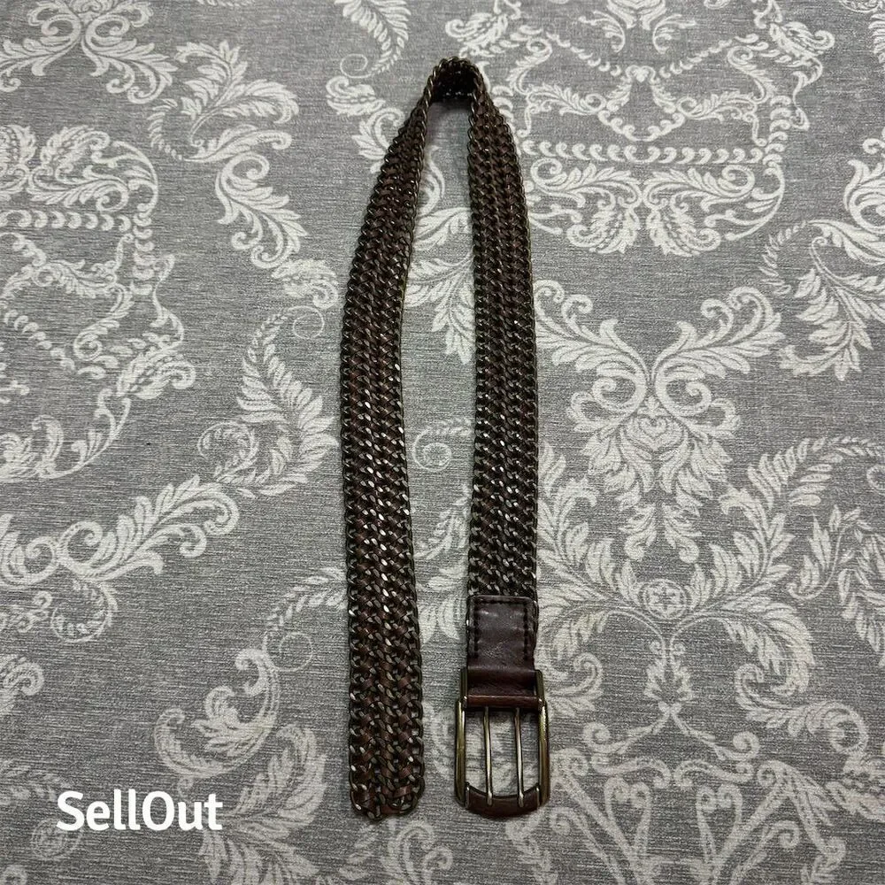 Men's Brown Braided Michael Kors Brass & Leather Belt with Brass Buckle